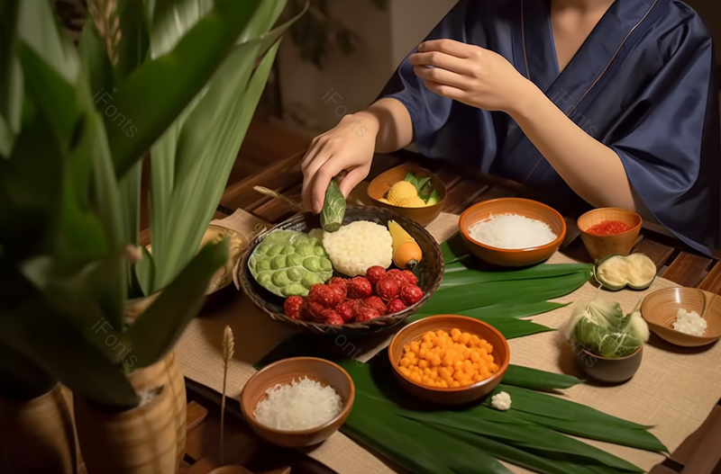 亚洲家庭主妇在包红枣粽子美食摄影,高清,摄影图,摄影图片,图片大全,摄影图免费下载